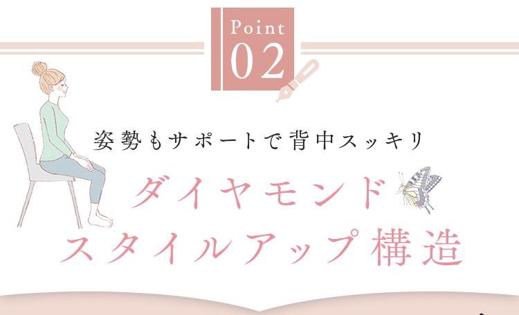 姿勢もサポートで背中スッキリダイヤモンドスタイルアップ構造