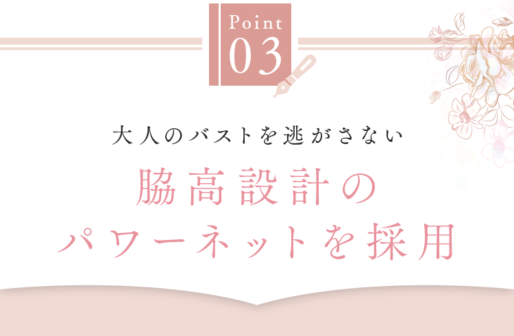 大人のバストを逃がさない脇高設計のパワーネットを採用